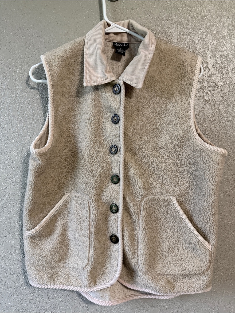 Rafaella Cream Sherpa Button-Front Vest with Corduroy Collar
